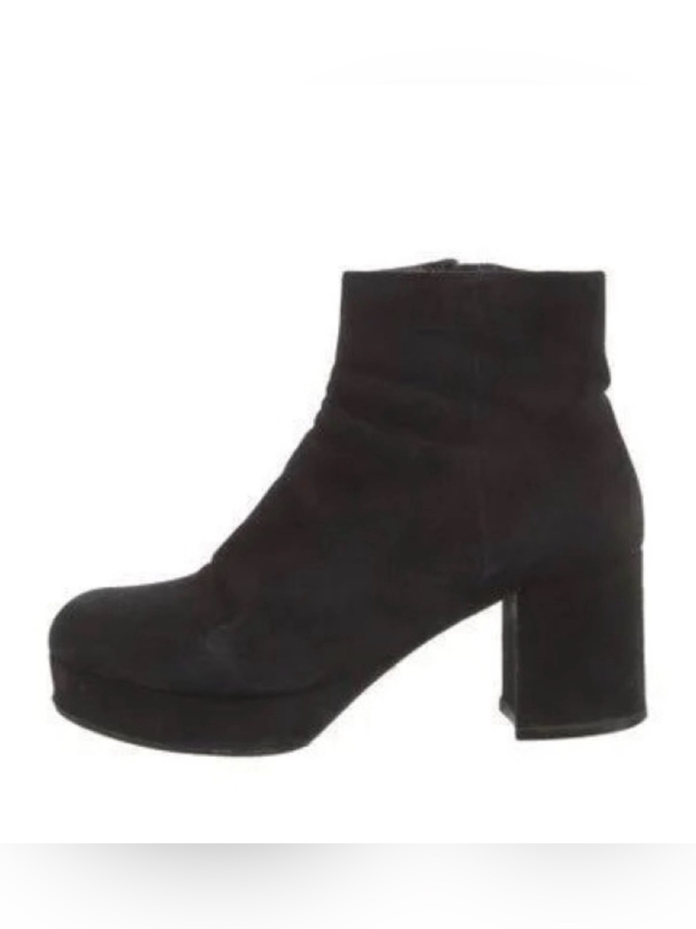 PRADA BLACK SQUARE BULKY TOE BLOCK HEEL ANKLE SUEDE BOOTS 39.5